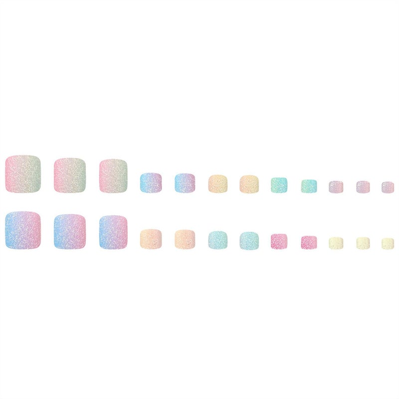 SINHOT Colorful Press onToenails Matte Fake Toe Nails Glue on Toenails Rainbow Acrylic Toe Fake Nails Supplies False Toenails Art with Design Full Cover Press-on Sparkly ToeNails DIY 24pcs - Image 3